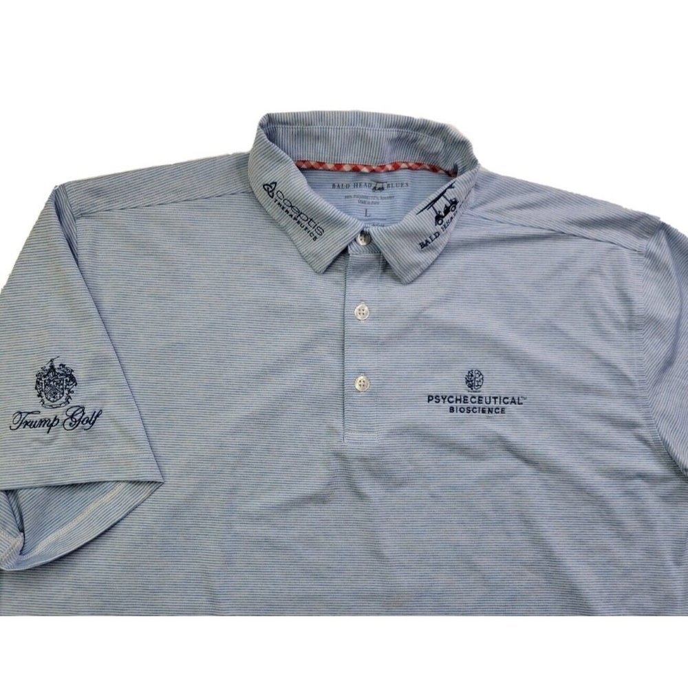Tour Issue Benny Taylor Men Trump Golf Bioscience Polo Shirt L Blue White Stripe